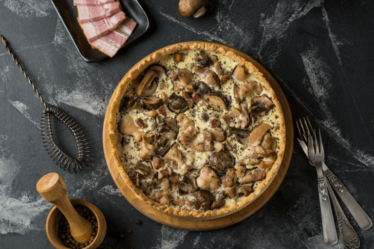 Tarte aux Champignons, Lardons et Huile de Noix