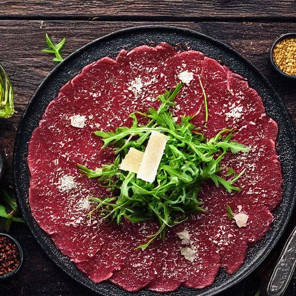 Carpaccio-de-bœuf-au-parmesan-et-roquette