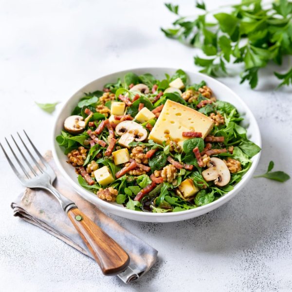 Salade printanière au fromage Chartreux et huile de noix