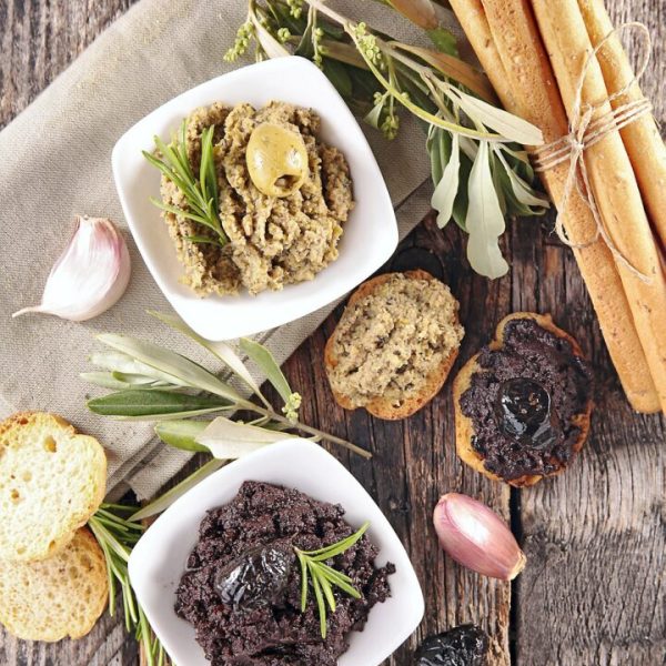 canape with tapenade and breadstick